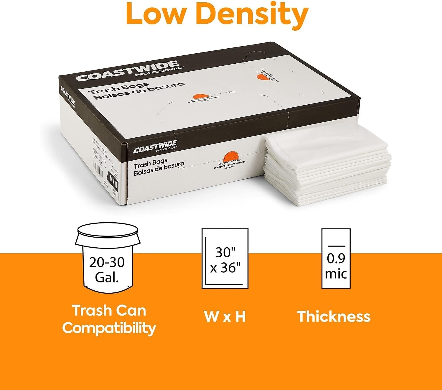 image:image2030 Gallon Trash Bag 30 x 36 Low Density 09 mil White 200 BagsBox
