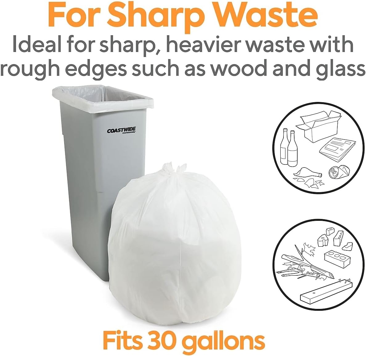 image:image2030 Gallon Trash Bag 30 x 36 Low Density 09 mil White 200 BagsBox