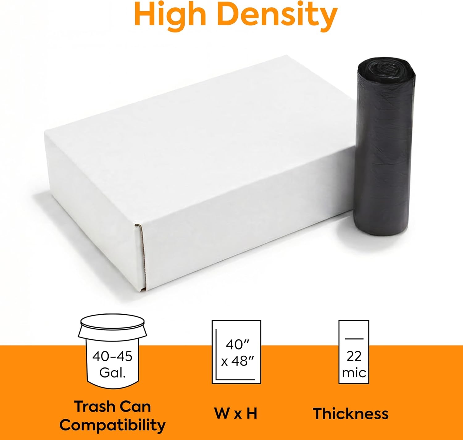 image:image4045 Gallon Trash Bag 40 x 48 High Density 22 mic Black 150 BagsBox