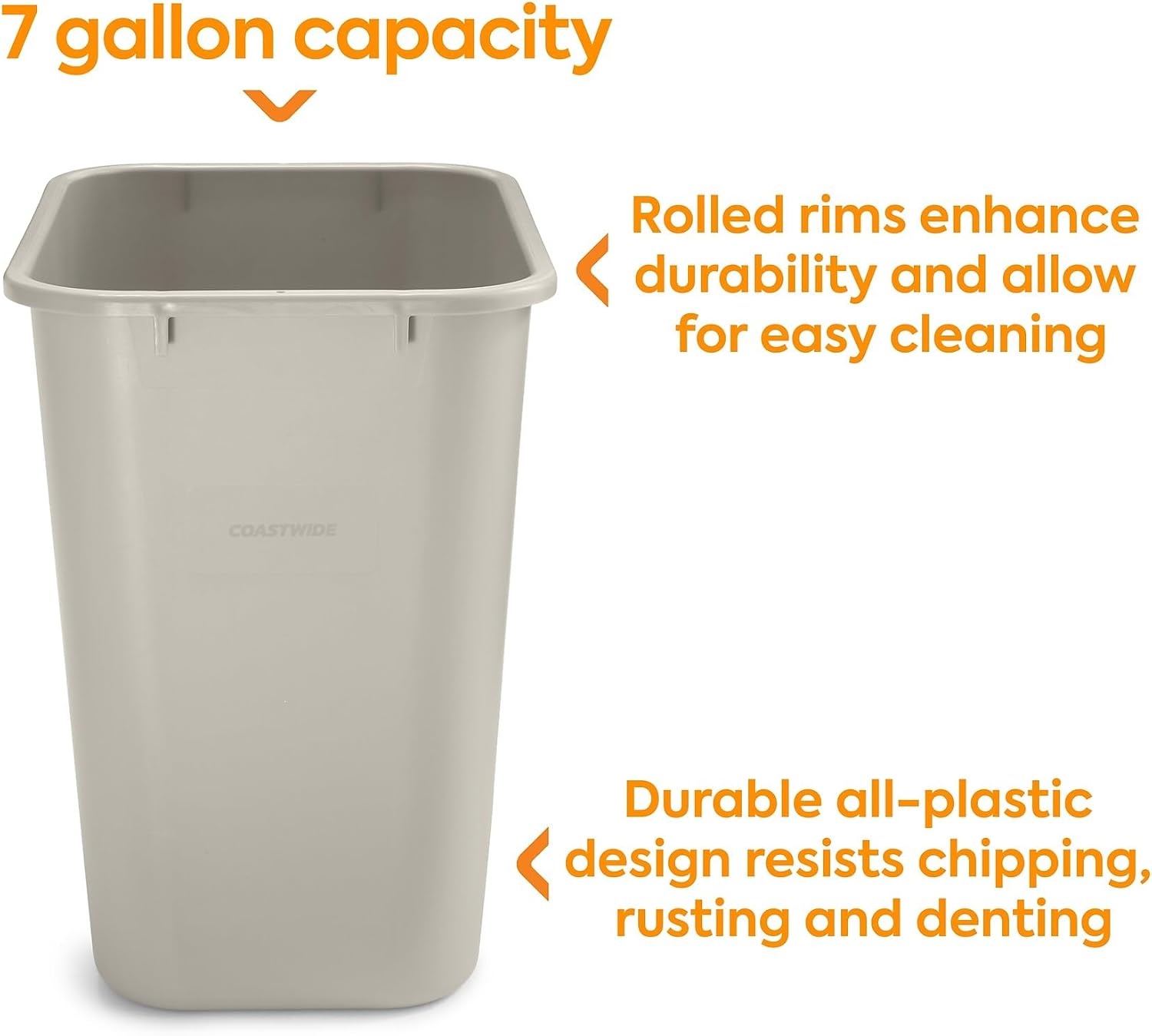 image:imageCOASTWIDE Professional Indoor Trash Can Without Lid Black Soft Molded Plastic 7 Gallon CW56429Beige