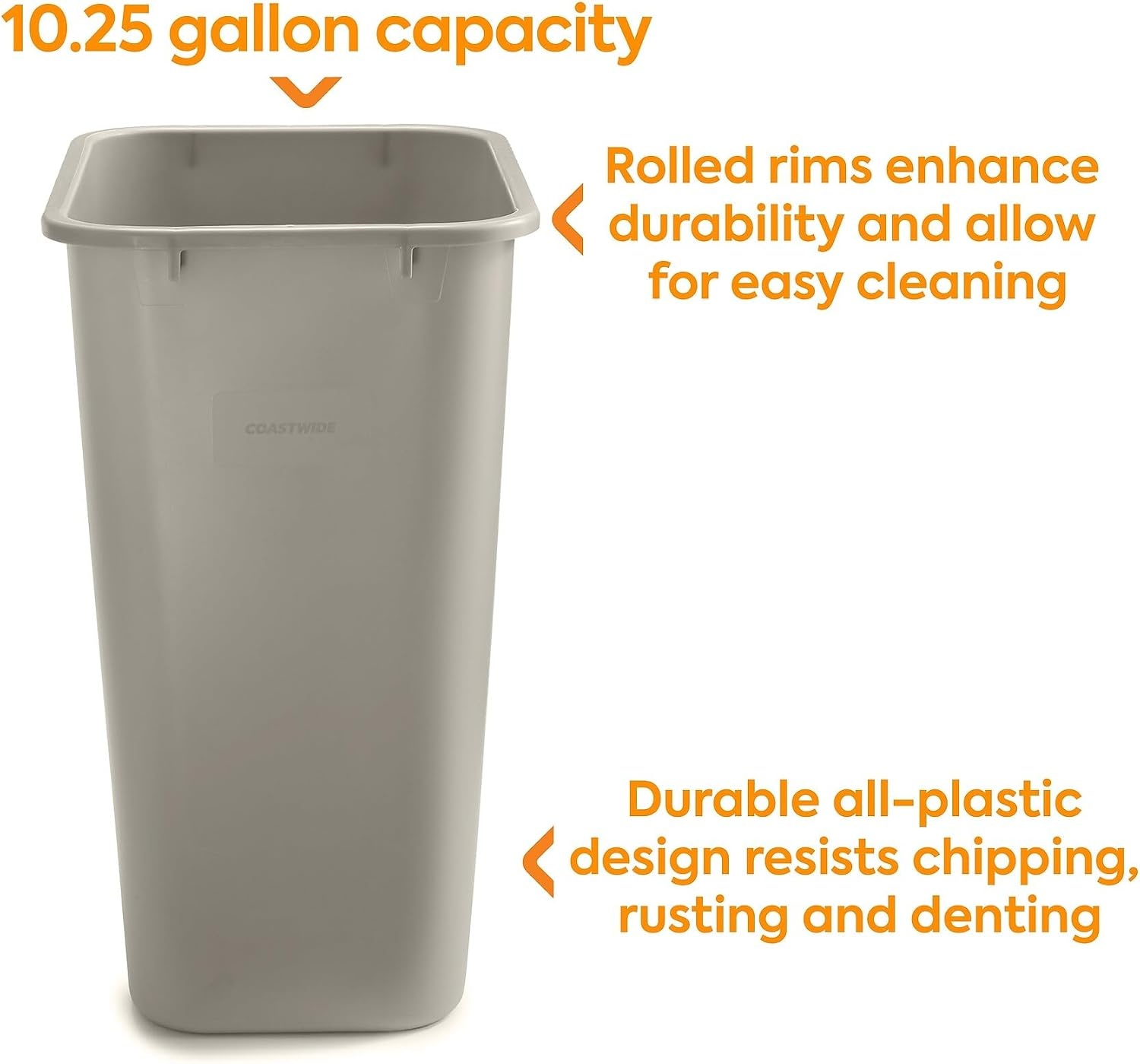 image:imageCOASTWIDE Professional Indoor Trash Can Without Lid Black Soft Molded Plastic 7 Gallon CW56429Beige