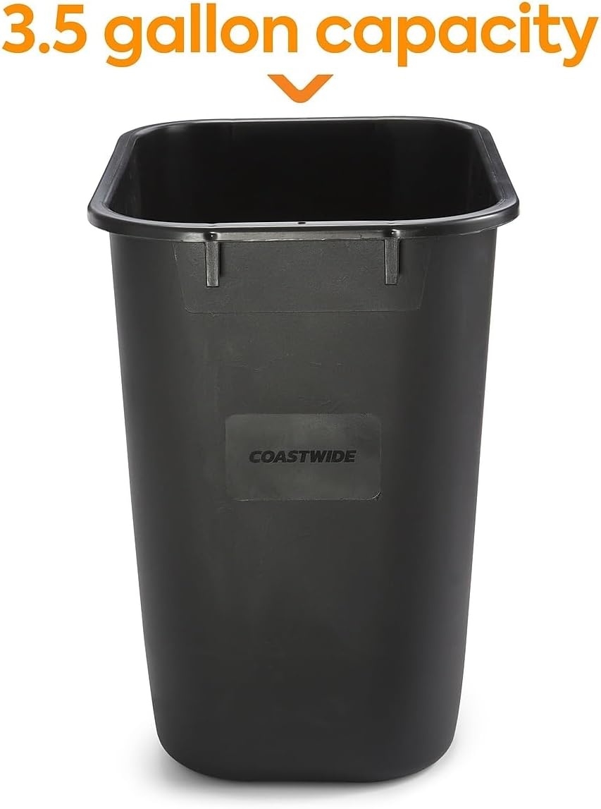 image:imageCOASTWIDE Professional Indoor Trash Can Without Lid Black Soft Molded Plastic 7 Gallon CW56429Black