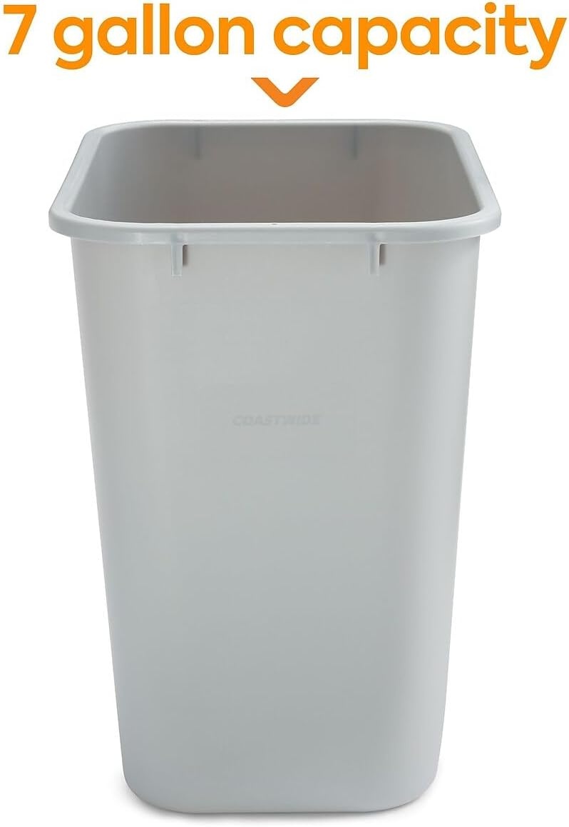 image:imageCOASTWIDE Professional Indoor Trash Can Without Lid Black Soft Molded Plastic 7 Gallon CW56429Gray