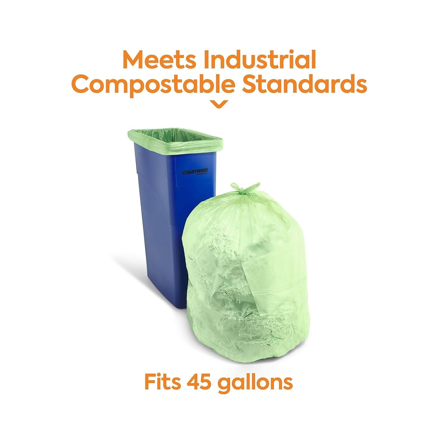 image:imageCoastwide Professional 4045 Gallon Compostable Bag 40 x 46 Low Density 09 Mil Green 100 BagsBox
