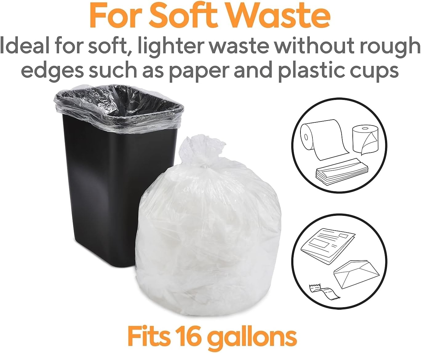 image:imageCoastwide Professional AccuFit 16 Gallon Trash Bag 24 x 33 High Density 6 mic Natural 1000 BagsBox