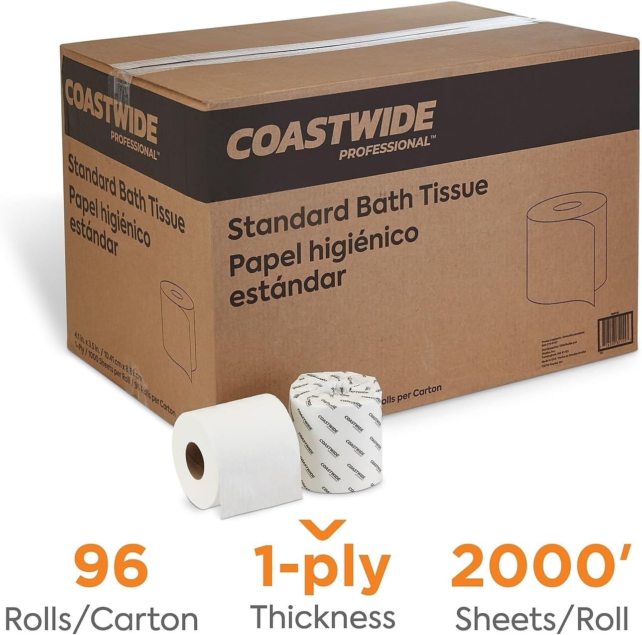 image:imageCoastwide Professional Recycled Toilet Paper 2ply White 550 SheetsRoll 80 RollsCarton1 000 Sheets per Roll