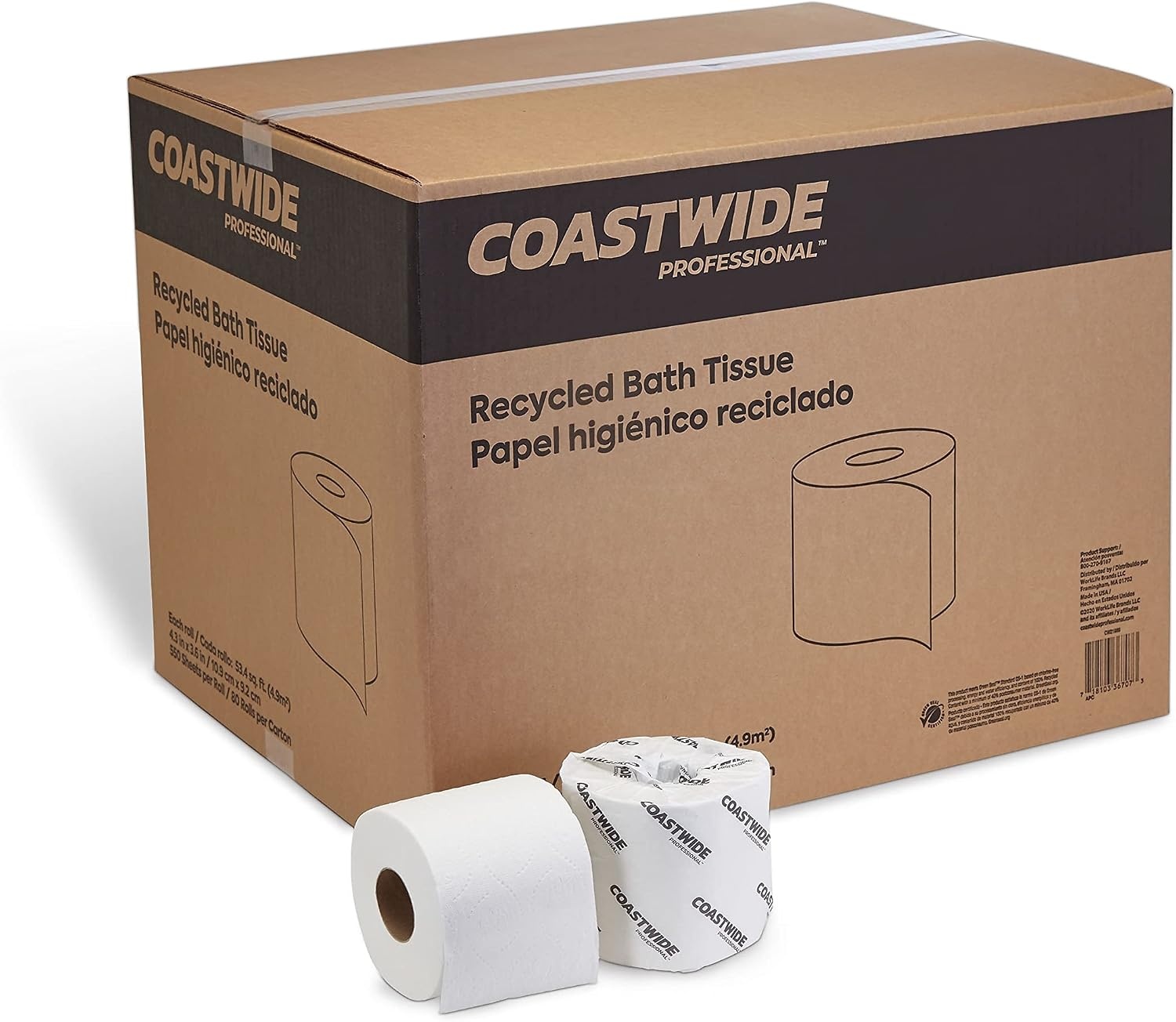 image:imageCoastwide Professional Recycled Toilet Paper 2ply White 550 SheetsRoll 80 RollsCarton550 Sheets per Roll