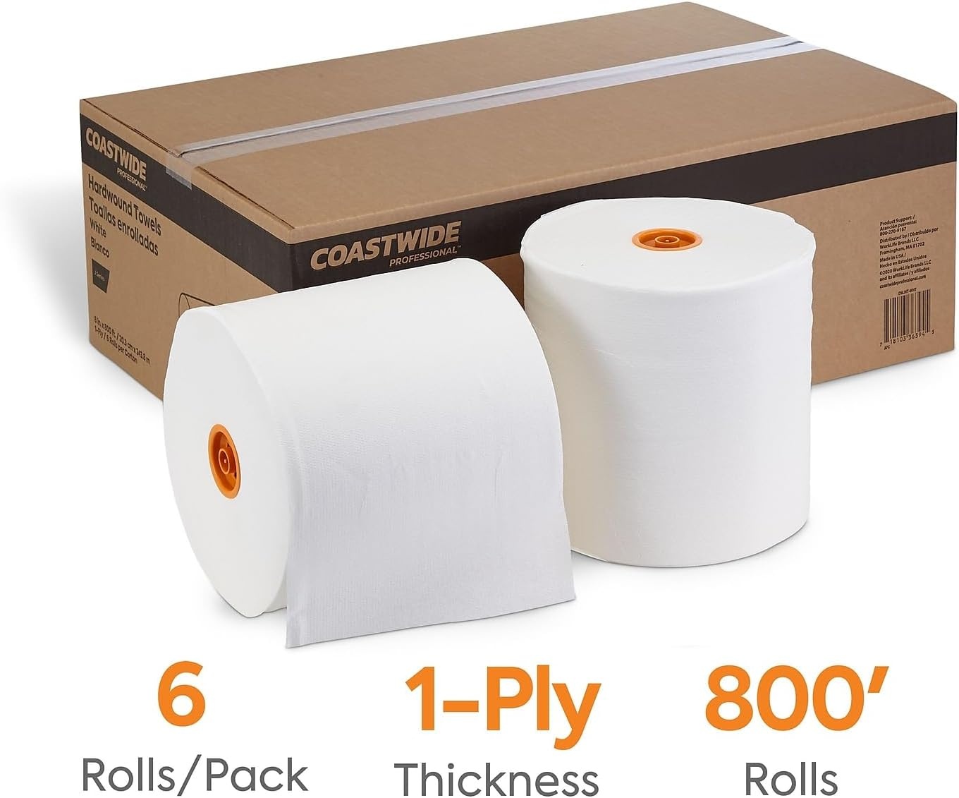image:imageJSeries Hardwound Paper Towels 1ply 800 ftRoll 6 RollsCarton