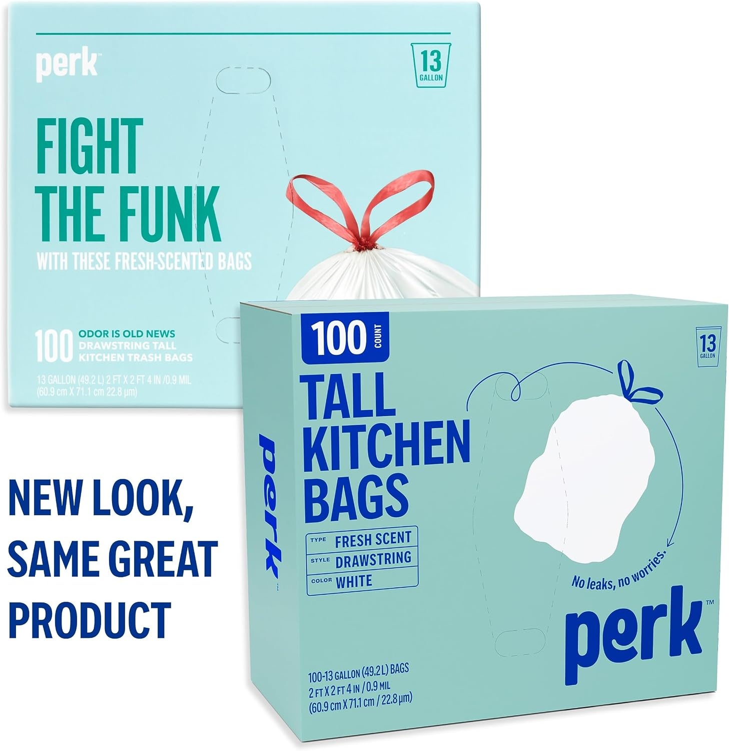 image:imagePERK 13 Gallon Kitchen Trash Bag Low Density 09 Mil100 Pack