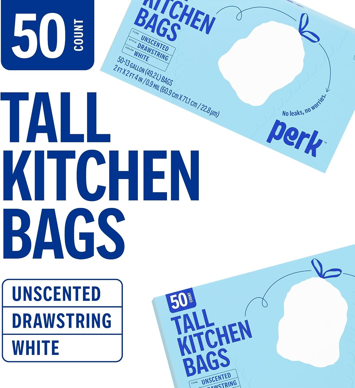 image:imagePERK 13 Gallon Kitchen Trash Bag Low Density 09 Mil50 Pack
