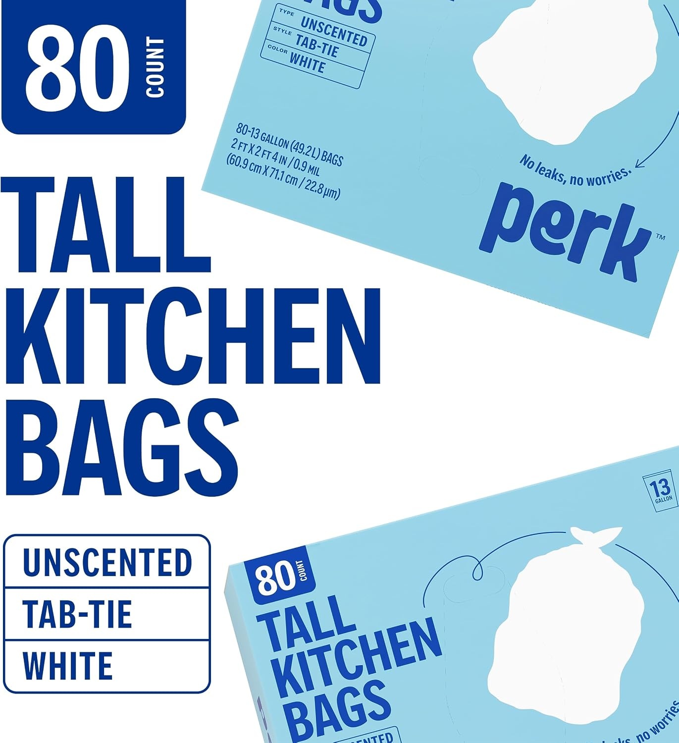 image:imagePERK 13 Gallon Kitchen Trash Bag Low Density 09 Mil80 Pack