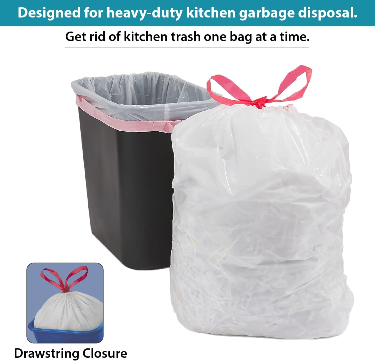image:imagePERK Kitchen White Trash Bags 13 Gallon Garbage Can Liners Drawstring Closure Great for Home Office Classroom 100Pack120 Pack