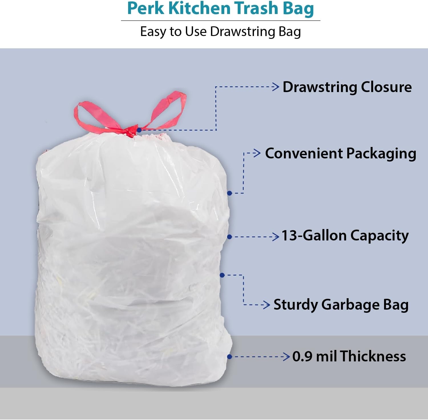 image:imagePERK Kitchen White Trash Bags 13 Gallon Garbage Can Liners Drawstring Closure Great for Home Office Classroom 100Pack120 Pack
