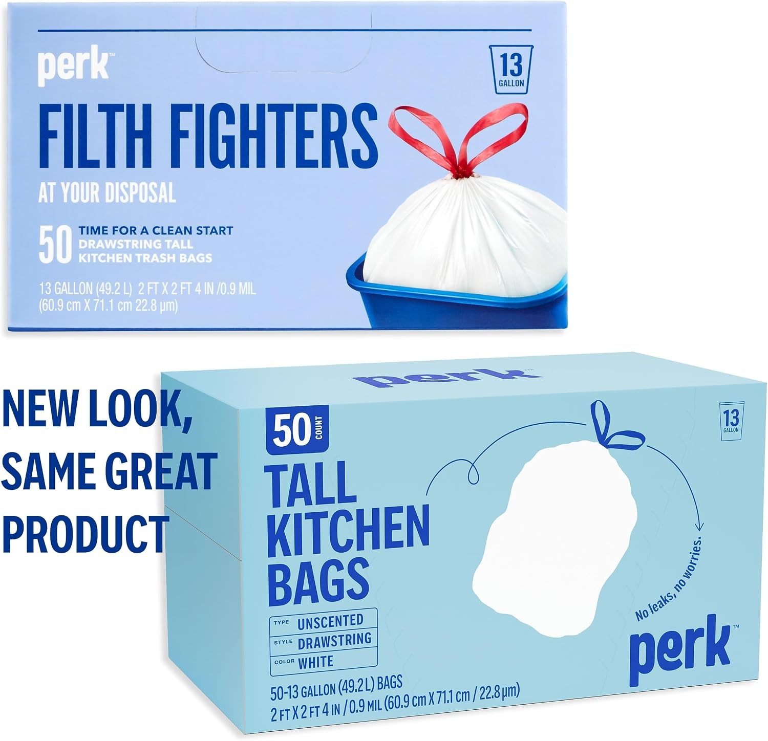 image:imagePERK Kitchen White Trash Bags 13 Gallon Garbage Can Liners Drawstring Closure Great for Home Office Classroom 100Pack50 Pack