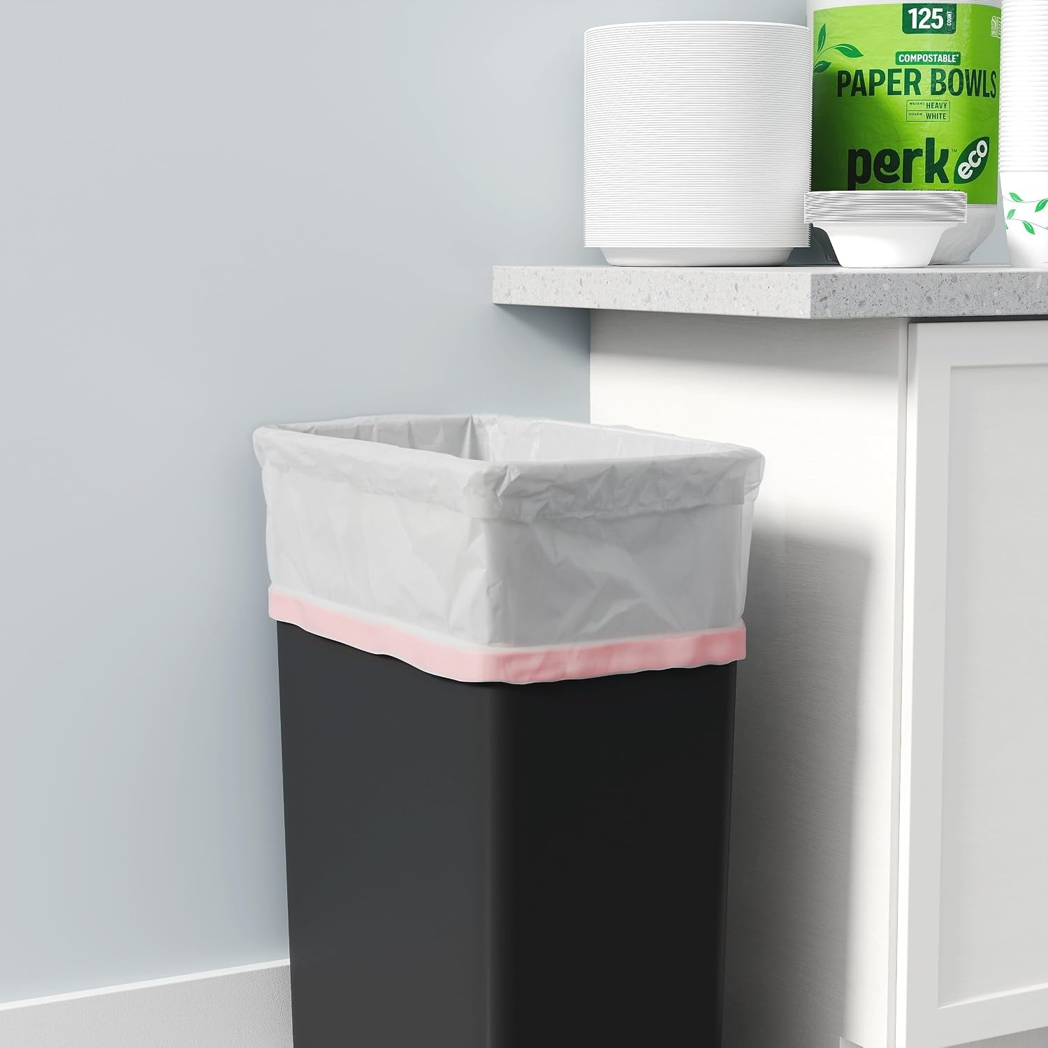 image:imagePERK Kitchen White Trash Bags 13 Gallon Garbage Can Liners Drawstring Closure Great for Home Office Classroom 100Pack50 Pack
