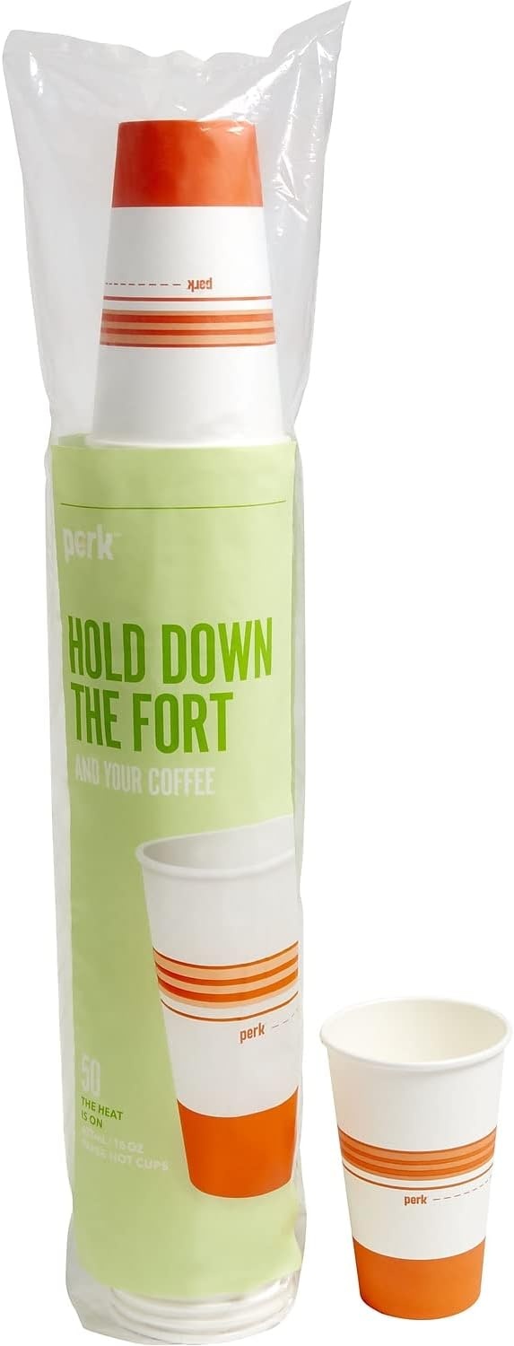 image:imagePerk 12 Oz Paper Hot Cups 500 Count Bulk Disposable Coffee Cups for Hot Beverages WhiteBlue50 Pack