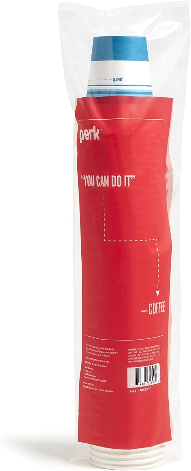 image:imagePerk 12 Oz Paper Hot Cups 500 Count Bulk Disposable Coffee Cups for Hot Beverages WhiteBlue50 Pack