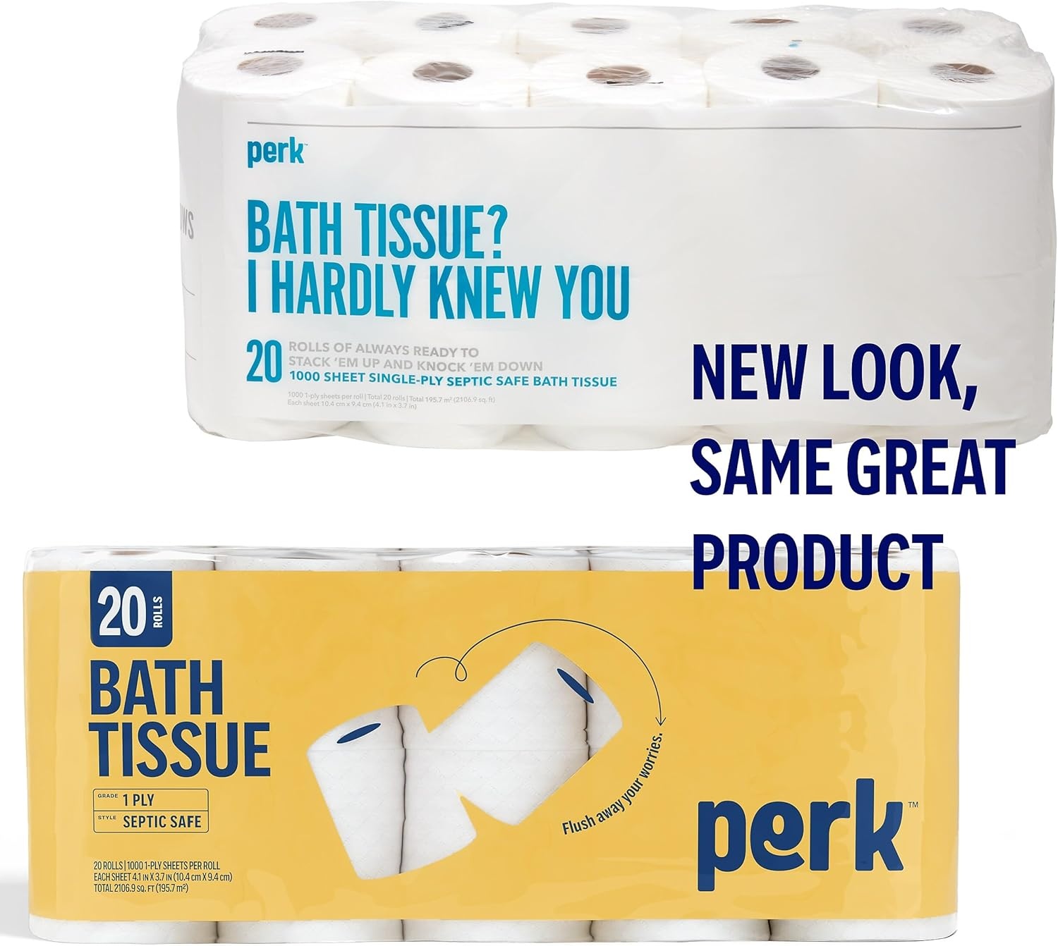 image:imagePerk 1Ply Toilet Paper Septic Safe Tissue Rolls 1000Sheets Per Roll 20Pack White