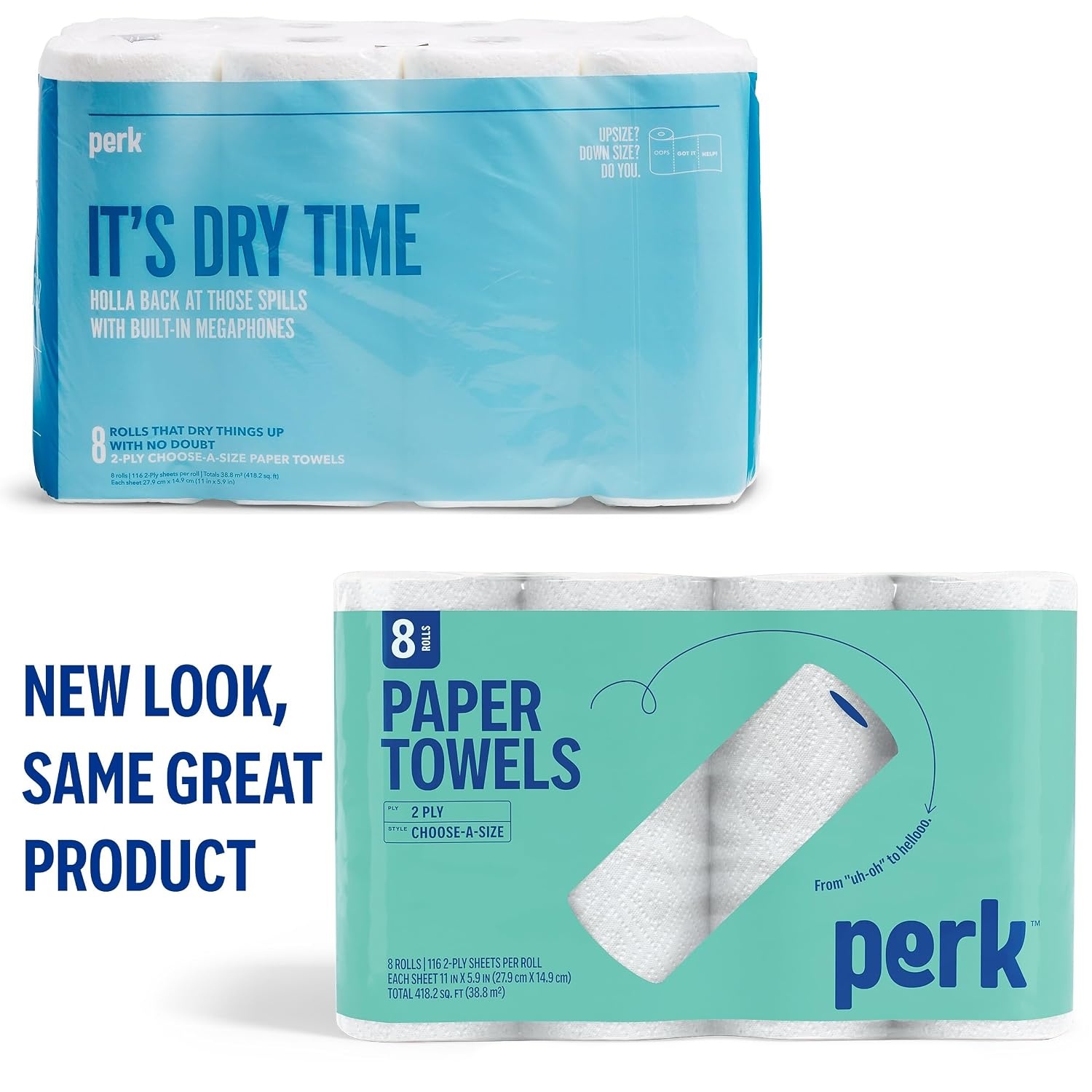 image:imagePerk ChooseASize Paper Towels 2Ply 116 SheetsRoll 8 Rolls Pack Highly Absorbent Kitchen Towels White