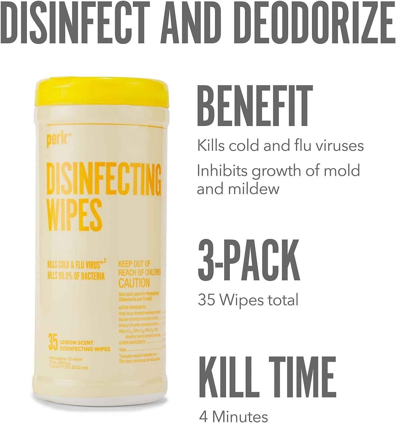 image:imagePerk Disinfecting MultiSurface Cleaning Wipes Lemon amp Fresh Scent 35Count Each Pack of 6 Total 210