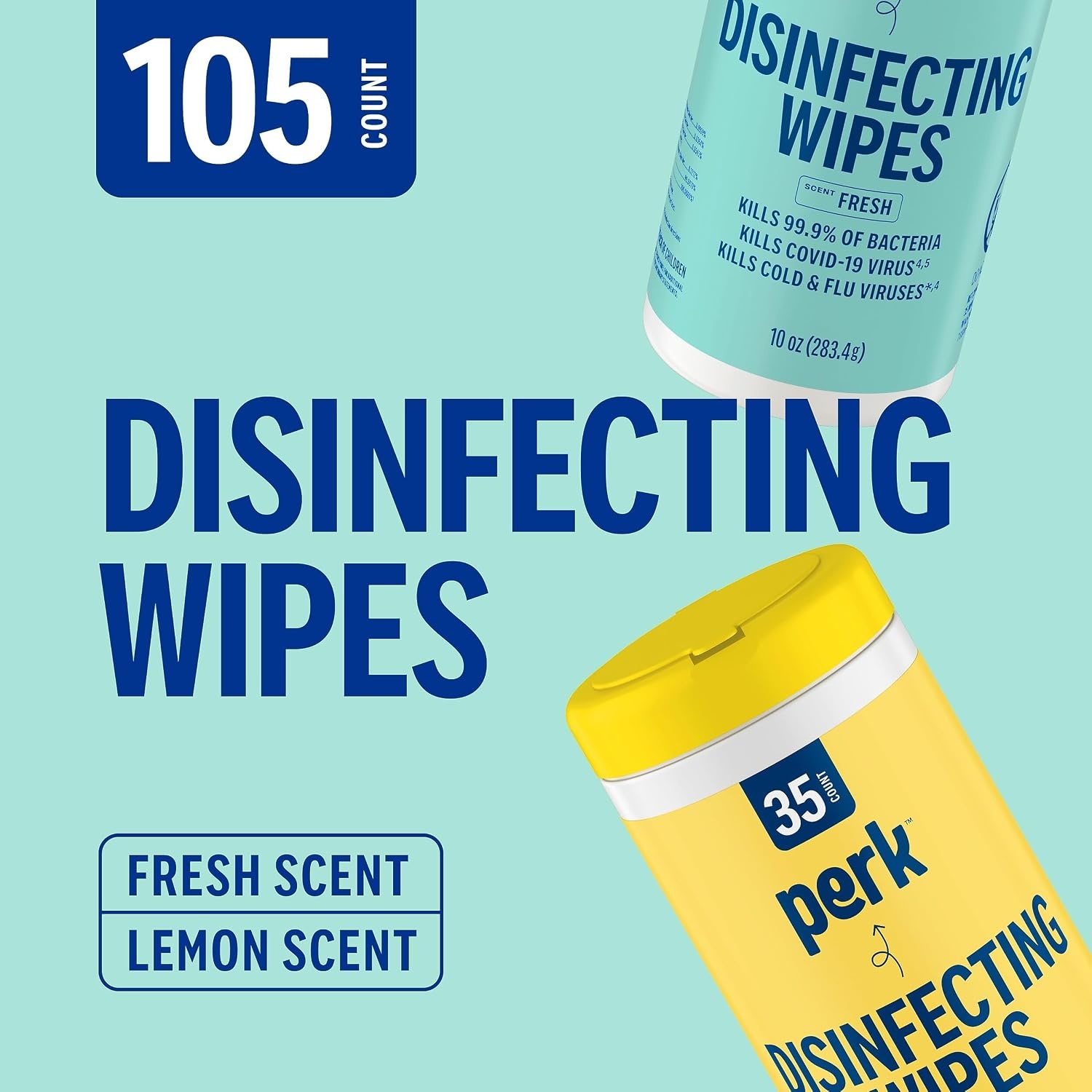 image:imagePerk Disinfecting Wipes Fresh amp Lemon Scent 35 WipesCanister MultiSurface Cleaning Wipes for Home Office amp Classroom