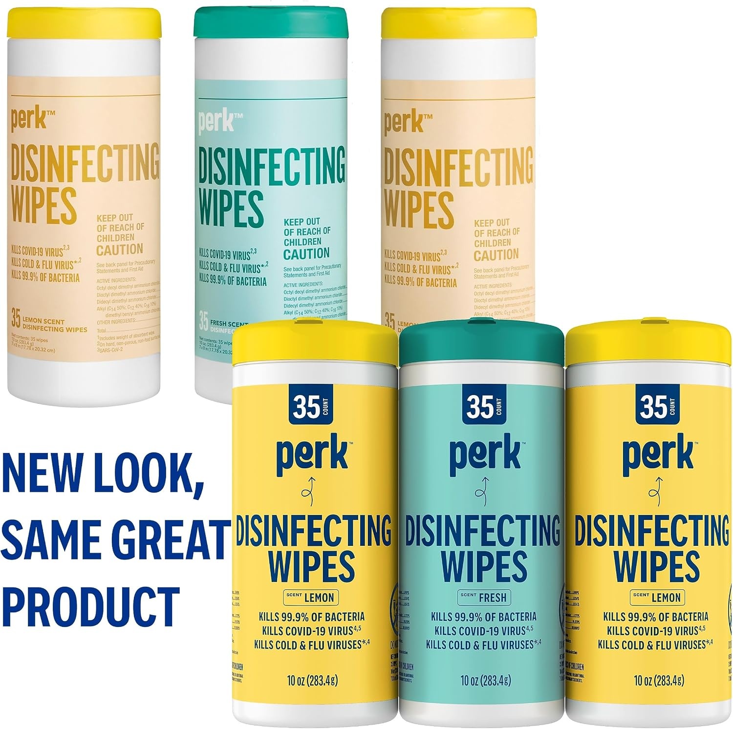 image:imagePerk Disinfecting Wipes Fresh amp Lemon Scent 35 WipesCanister MultiSurface Cleaning Wipes for Home Office amp Classroom