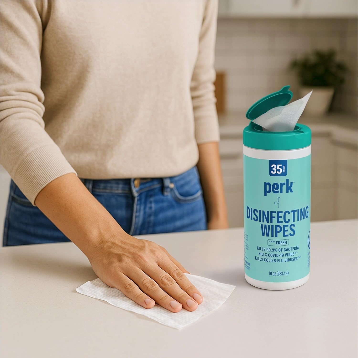 image:imagePerk Disinfecting Wipes Fresh amp Lemon Scent 35 WipesCanister MultiSurface Cleaning Wipes for Home Office amp Classroom