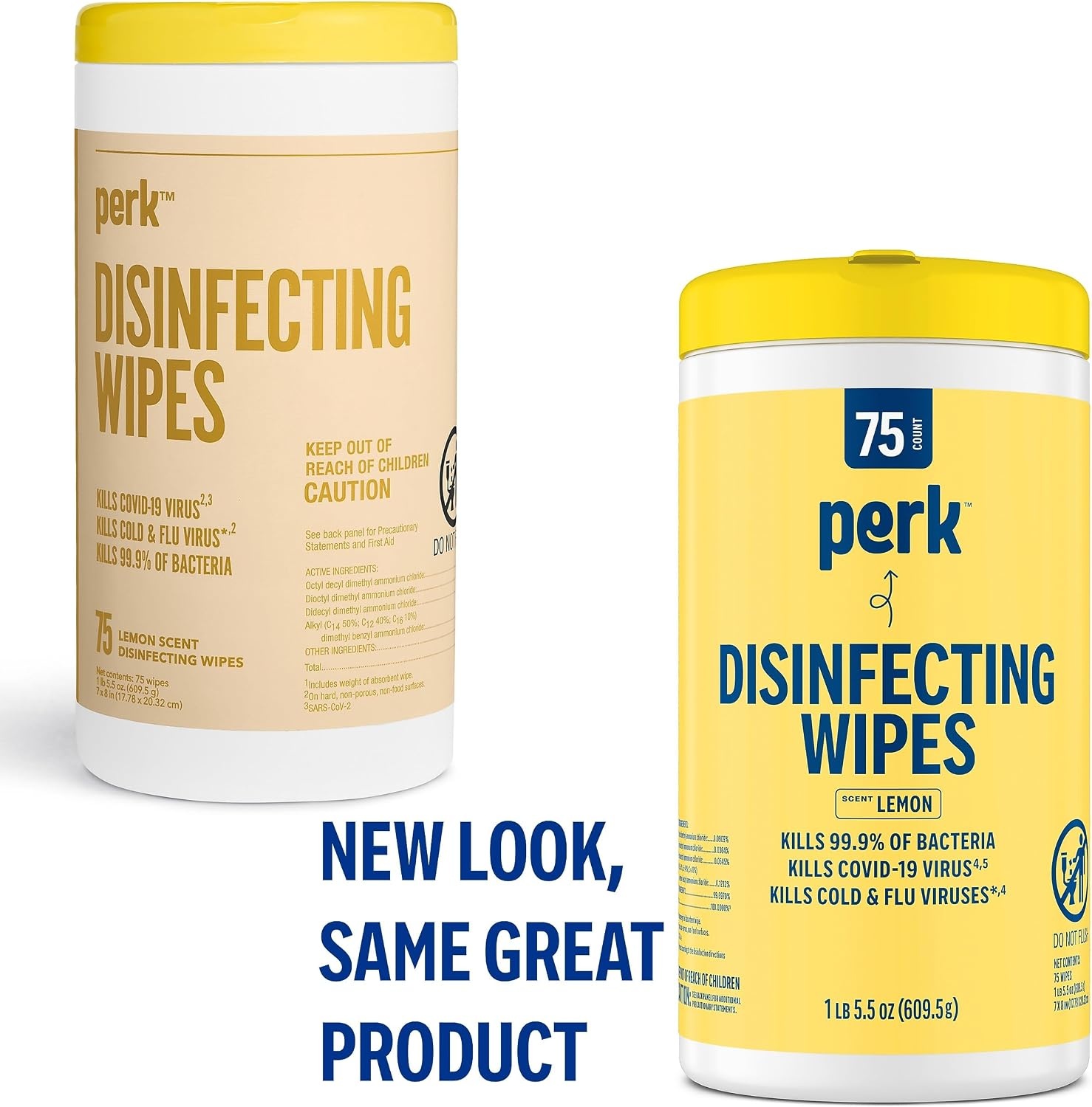 image:imagePerk Disinfecting Wipes Lemon Scent 75 WipesCanister MultiSurface Cleaning Wipes for Home Office amp Classroom1 Count Pack of 1