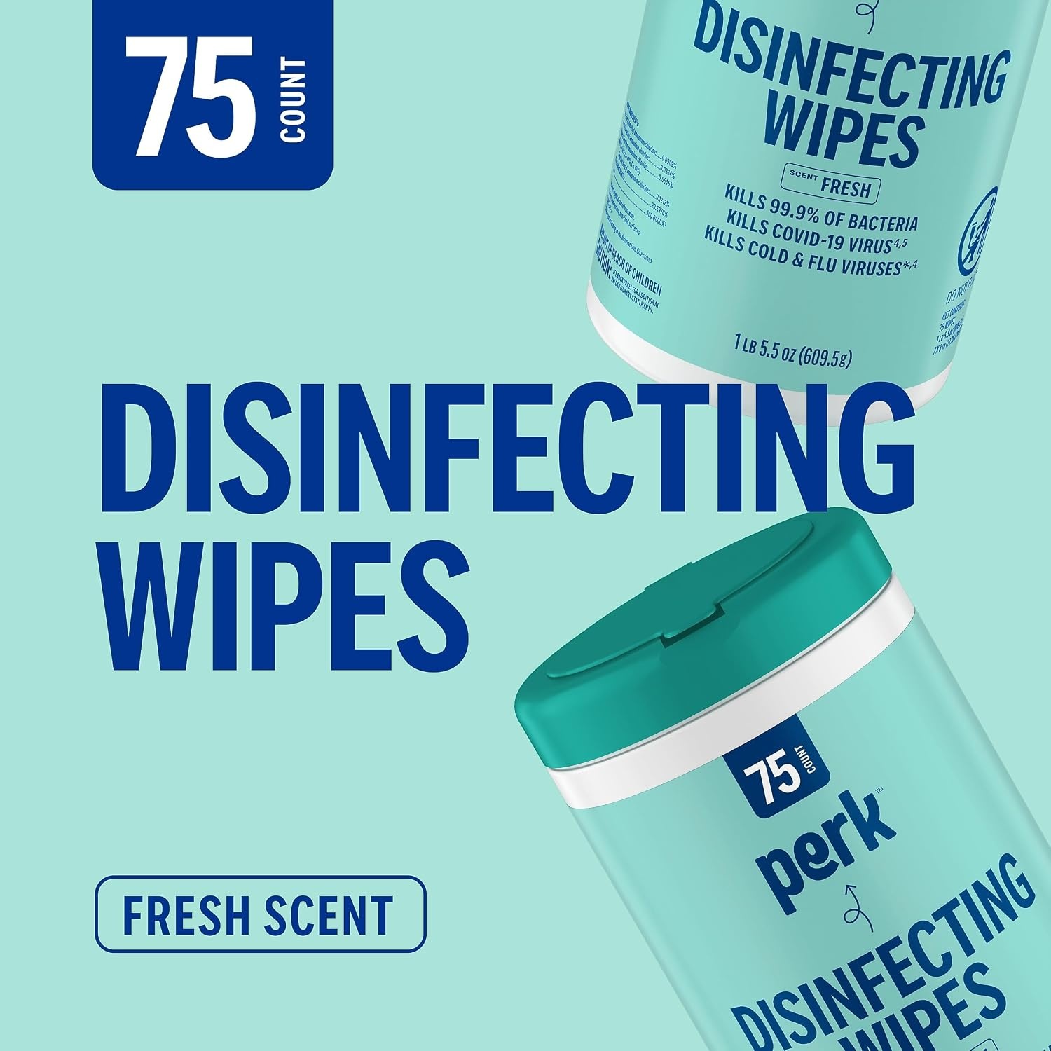 image:imagePerk Disinfecting Wipes Lemon Scent 75 WipesCanister MultiSurface Cleaning Wipes for Home Office amp Classroom1 Pack