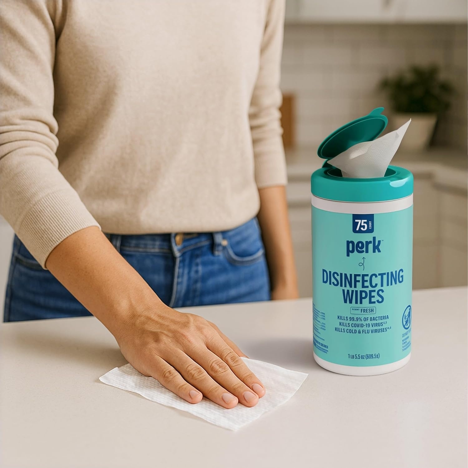 image:imagePerk Disinfecting Wipes Lemon Scent 75 WipesCanister MultiSurface Cleaning Wipes for Home Office amp Classroom6 Pack