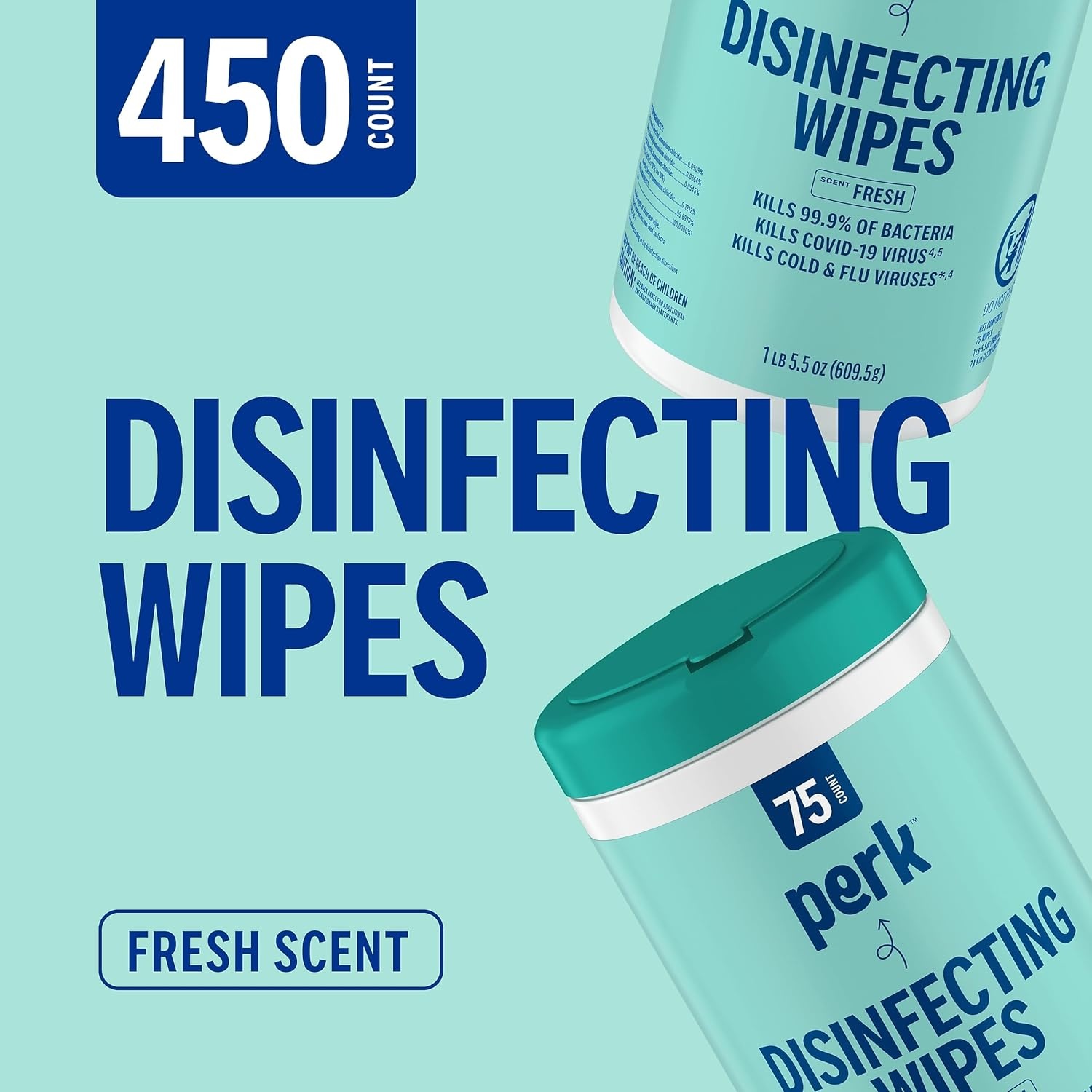 image:imagePerk Disinfecting Wipes Lemon Scent 75 WipesCanister MultiSurface Cleaning Wipes for Home Office amp Classroom6 Pack