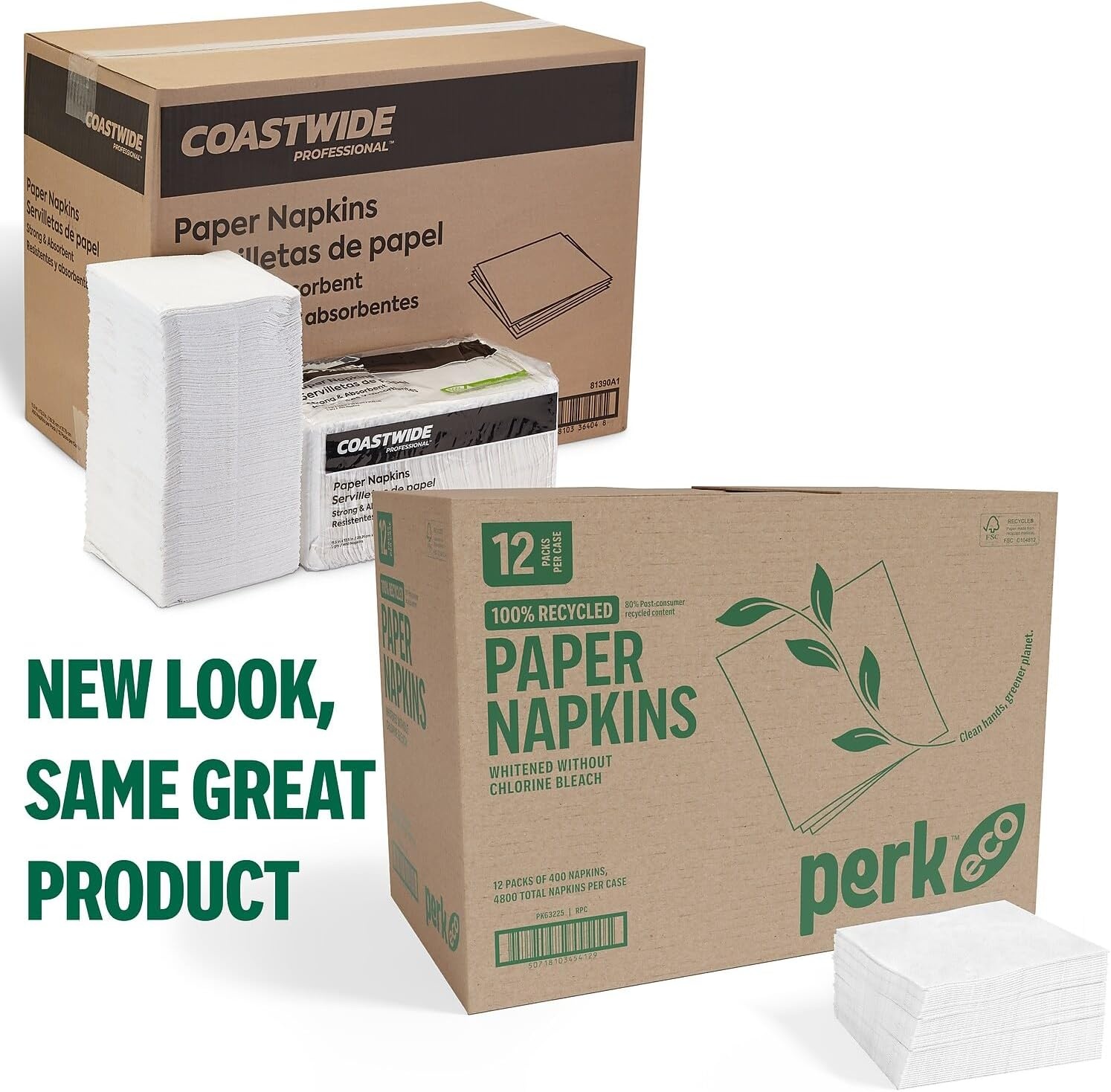 image:imagePerk Eco Recycled Lunch Napkin 1ply White 400 NapkinsPack 12 PacksCarton12 Pack