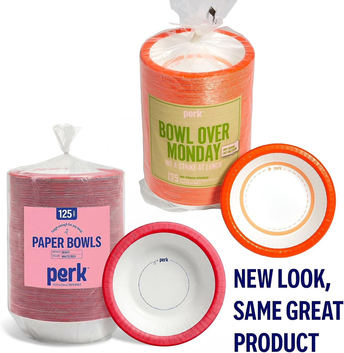 image:imagePerk HeavyWeight Paper Bowls 12 Oz 500 Count Bulk Disposable Bowls for Soups Snacks amp Everyday Meals WhiteOrange125