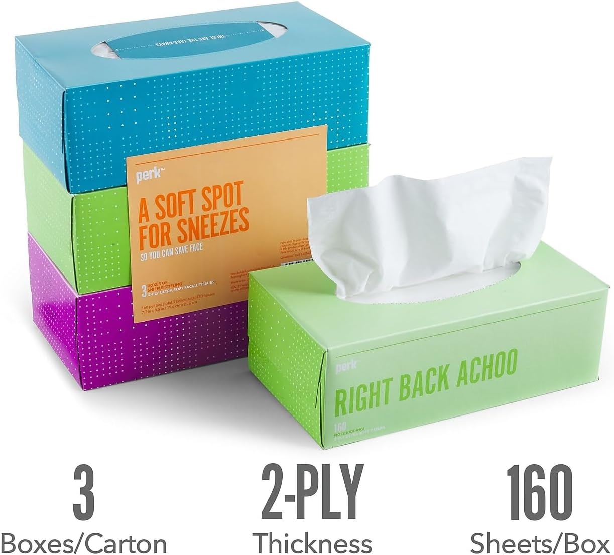 image:imagePerk UltraSoft Facial Tissues 2Ply Gentle amp Durable 95 Tissues per Box 6 Cube Pack White3 Pack