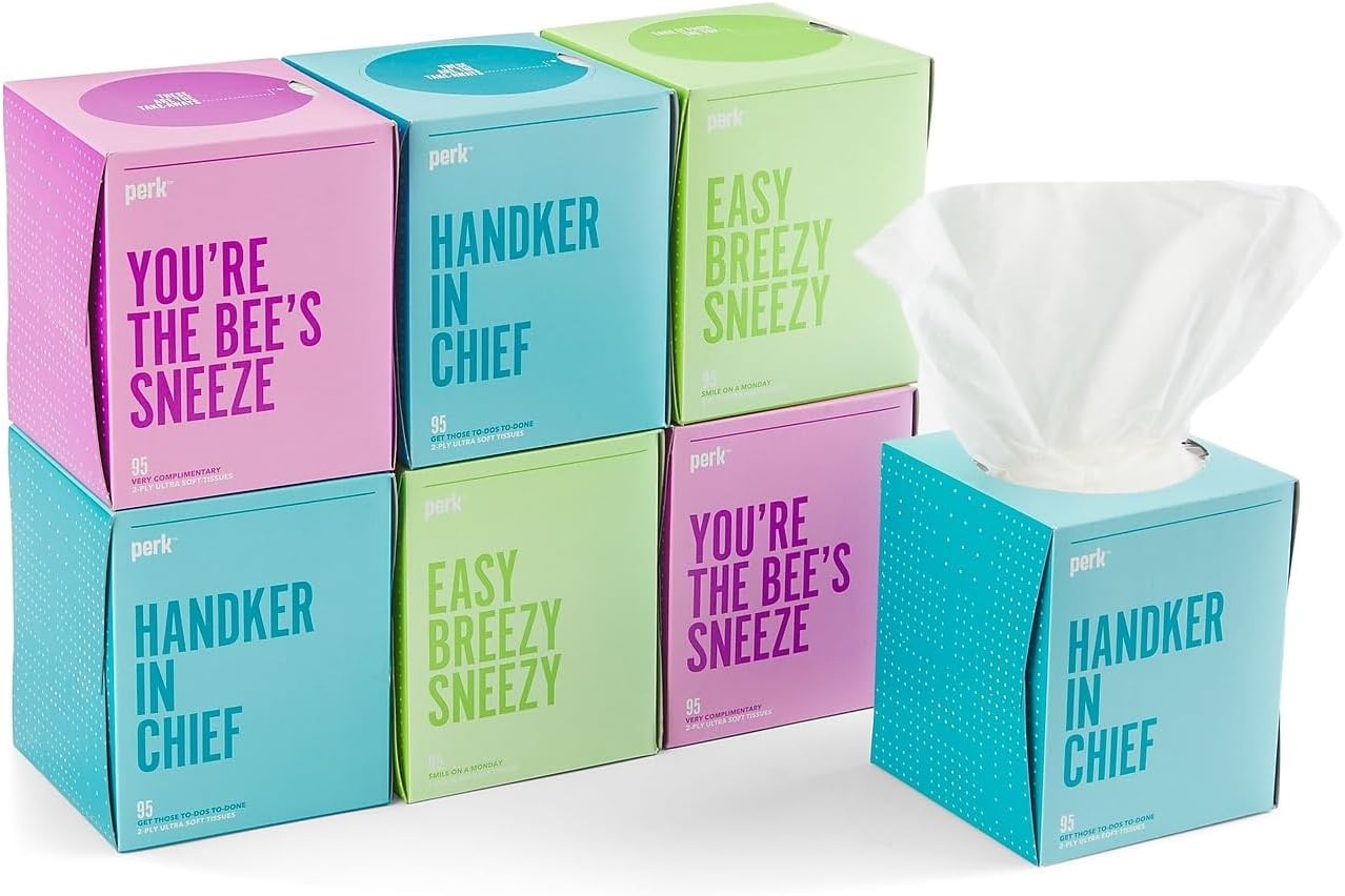 image:imagePerk UltraSoft Facial Tissues 2Ply Gentle amp Durable 95 Tissues per Box 6 Cube Pack White36 Count Pack of 1