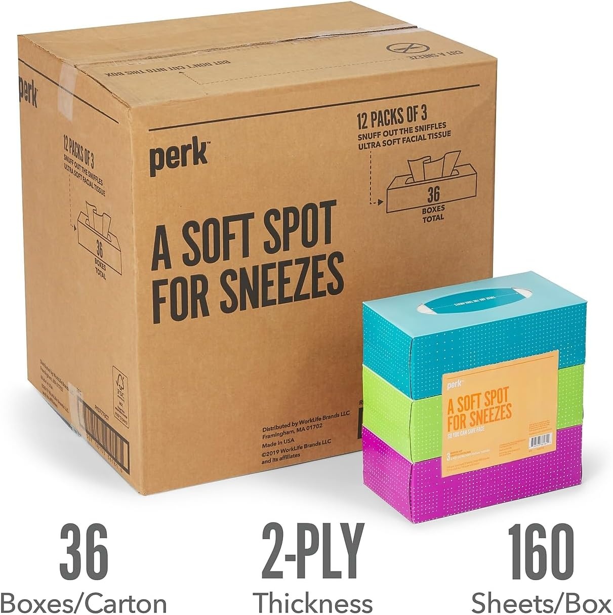 image:imagePerk UltraSoft Facial Tissues 2Ply Gentle amp Durable 95 Tissues per Box 6 Cube Pack White36 Pack