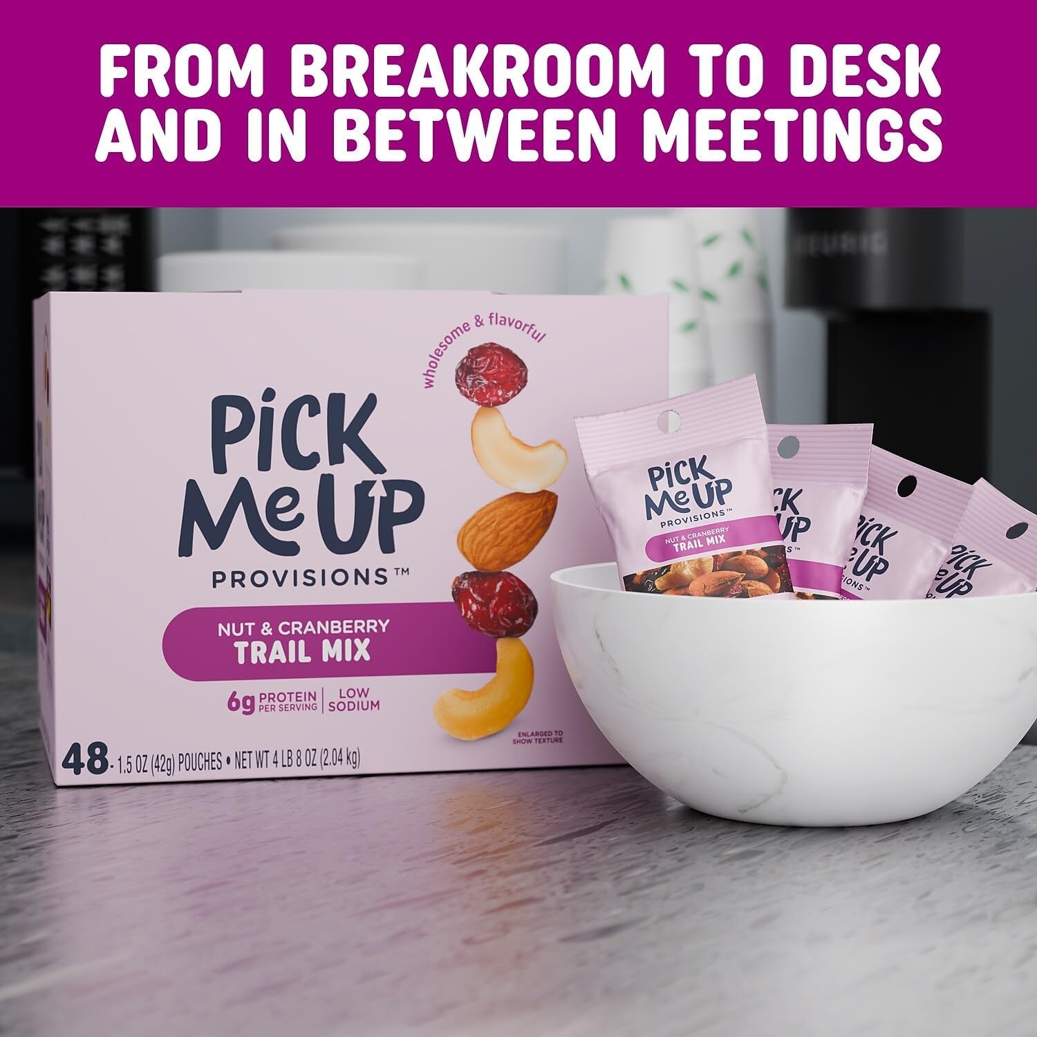 image:imagePick Me Up Provisions Classic Trail Mix 48 SingleServe Bags HighProtein Snack Perfect for LunchesNut Cranberry