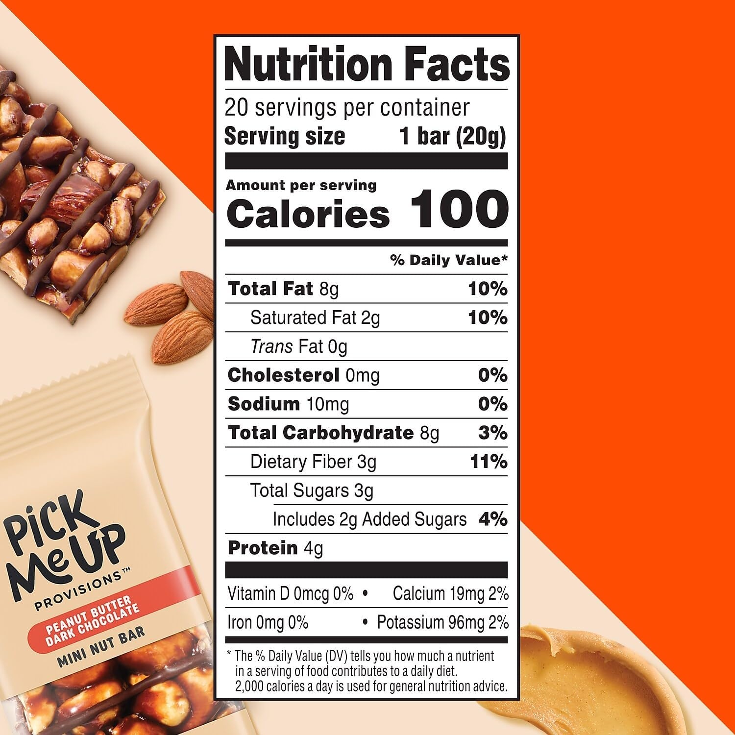 image:imagePick Me Up Provisions Mini Gluten Free Salted Caramel Dark Chocolate Nut Bar 20 Bars Perfect for Lunches Protein SnackPeanut Butter