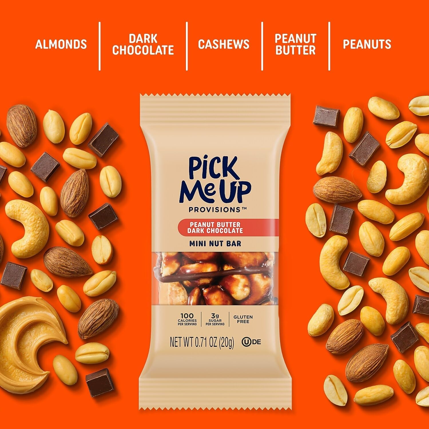 image:imagePick Me Up Provisions Mini Gluten Free Salted Caramel Dark Chocolate Nut Bar 20 Bars Perfect for Lunches Protein SnackPeanut Butter