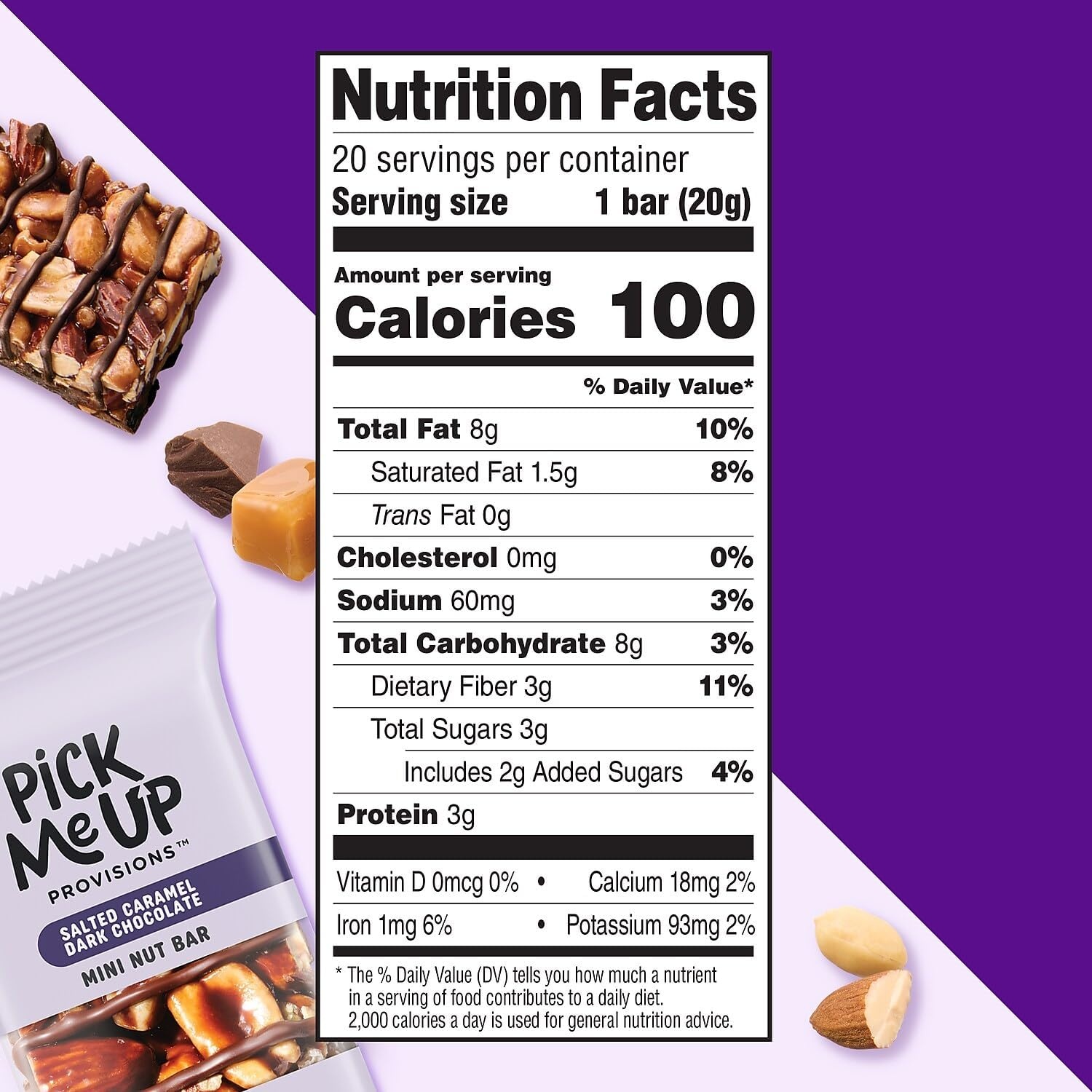 image:imagePick Me Up Provisions Mini Gluten Free Salted Caramel Dark Chocolate Nut Bar 20 Bars Perfect for Lunches Protein SnackSalted Caramel
