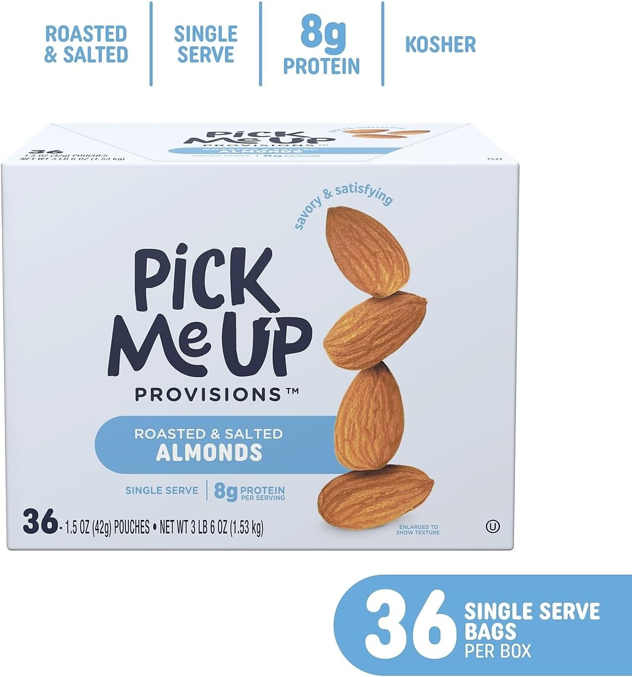 image:imagePick Me Up Provisions Roasted amp Salted Peanuts 36 SingleServe 2 oz Bags HighProtein Snack Packs for Work Travel amp LunchesAlmonds