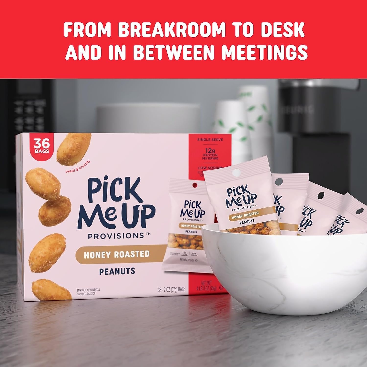 image:imagePick Me Up Provisions Roasted amp Salted Peanuts 36 SingleServe 2 oz Bags HighProtein Snack Packs for Work Travel amp LunchesHoney Peanuts