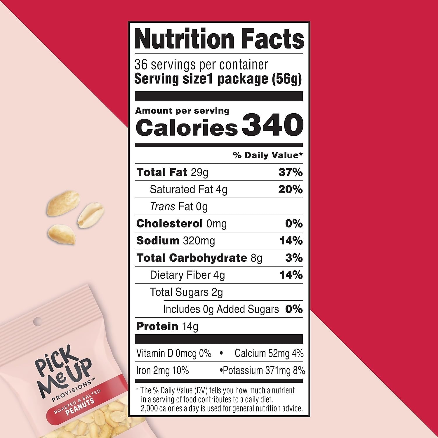 image:imagePick Me Up Provisions Roasted amp Salted Peanuts 36 SingleServe 2 oz Bags HighProtein Snack Packs for Work Travel amp LunchesPeanuts