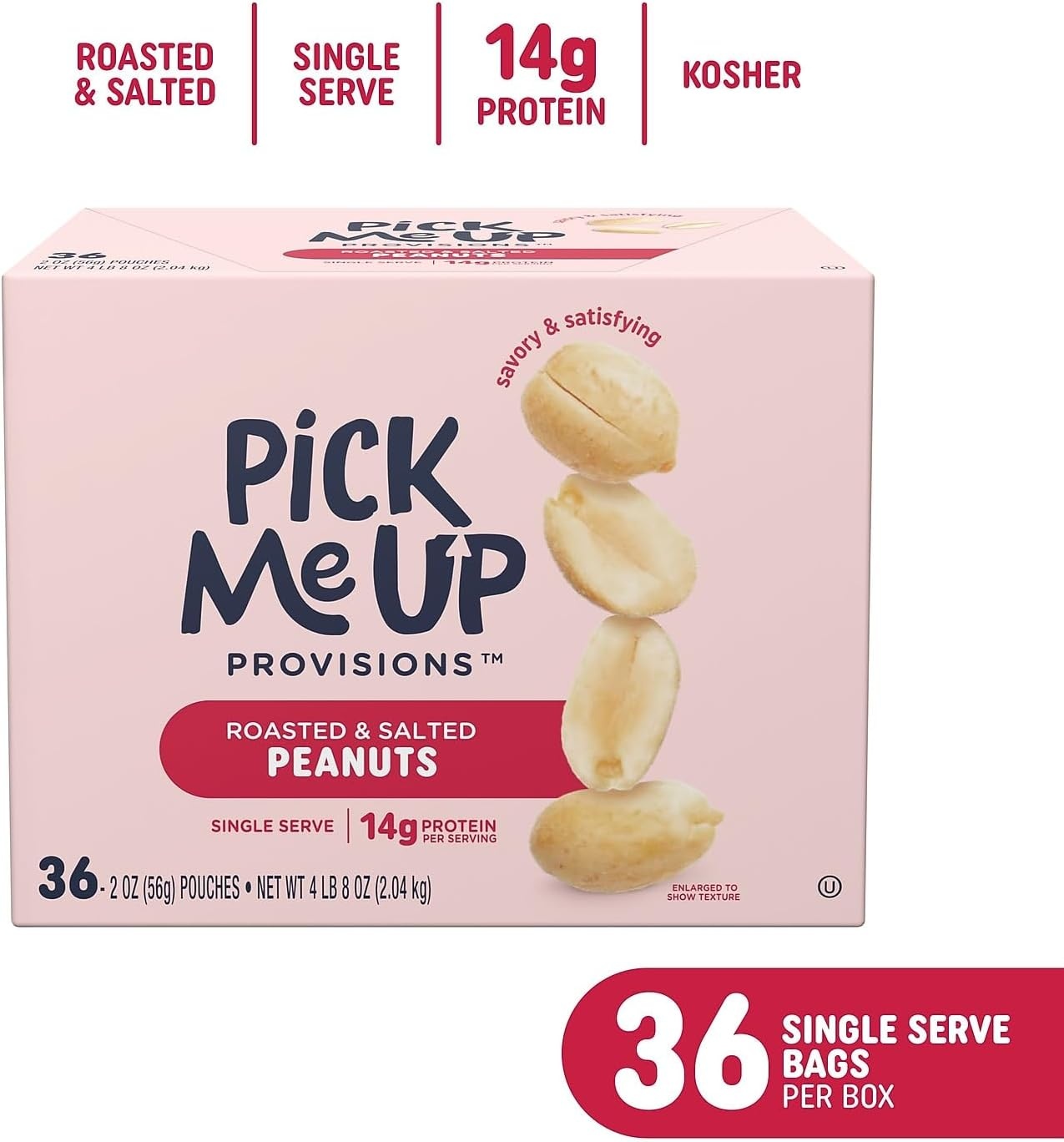 image:imagePick Me Up Provisions Roasted amp Salted Peanuts 36 SingleServe 2 oz Bags HighProtein Snack Packs for Work Travel amp LunchesPeanuts