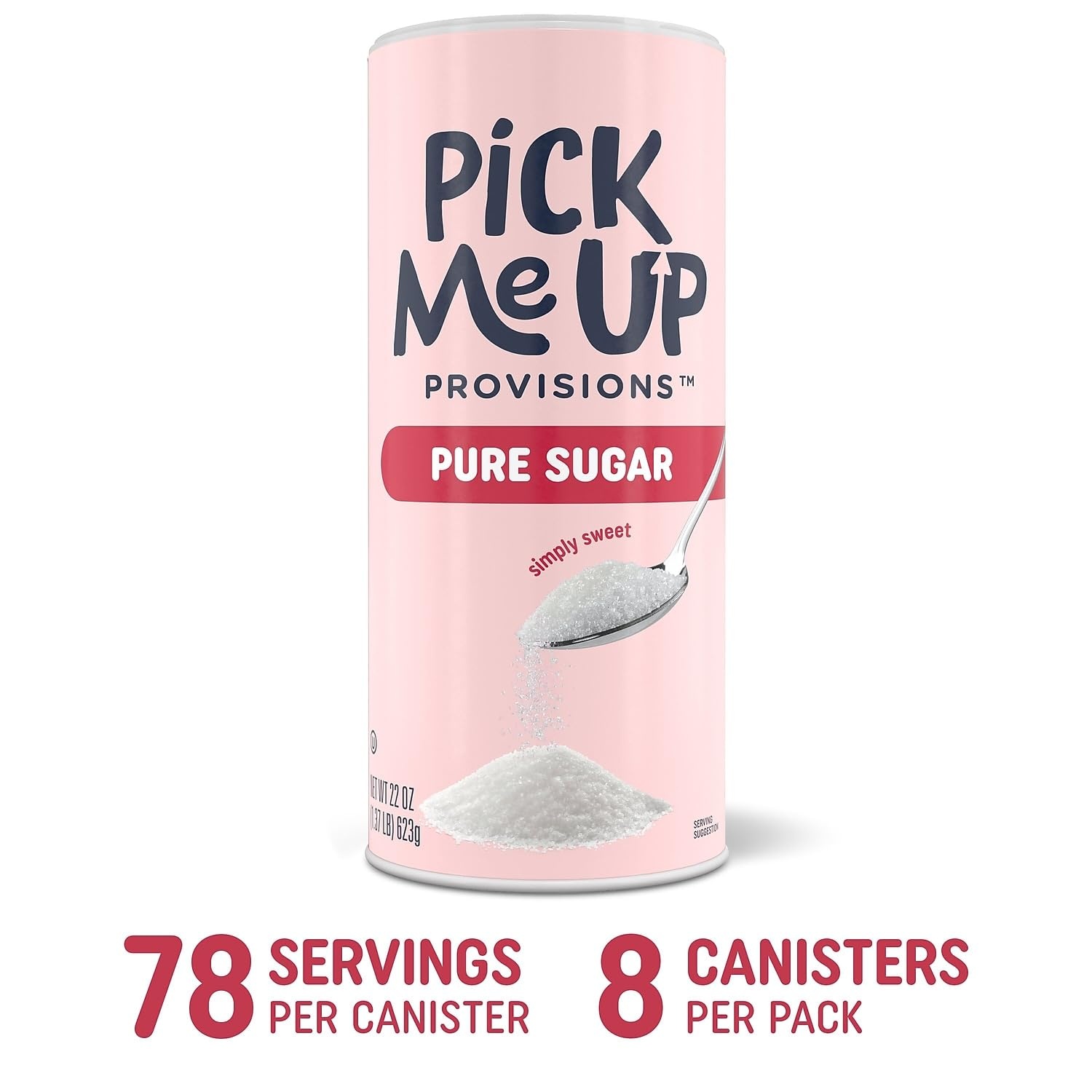 image:imagePick Me Up Provisions White Granulated Sugar 22 Oz Canister 8 Pack Pure Cane Sugar Coffee amp Beverage Sweetener Breakroom Office