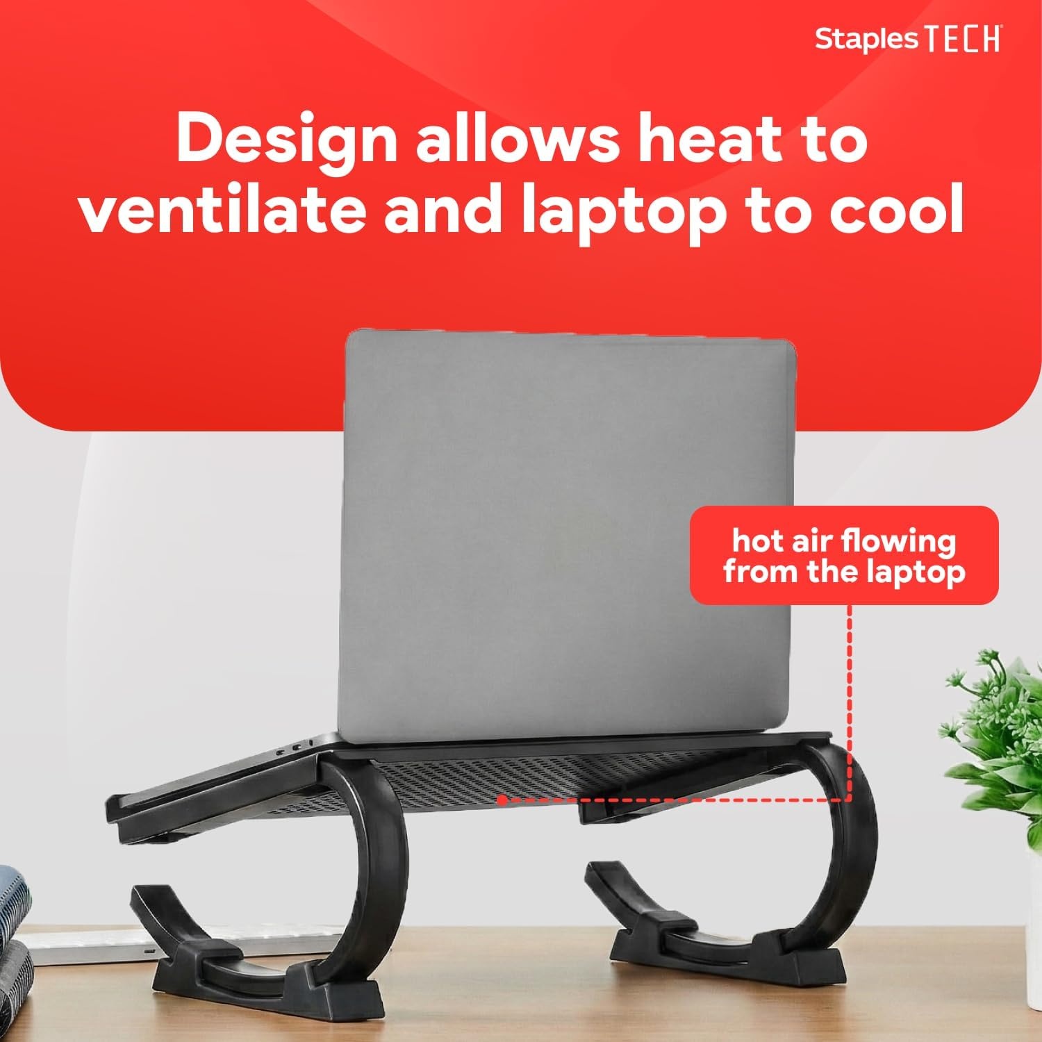 image:imageSTAPLES Adjustable Steel Laptop Stand Ergonomic Curved Desktop Riser for Laptops amp Notebooks