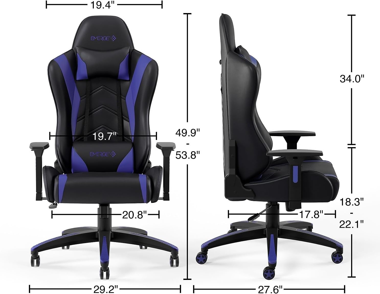 image:imageSTAPLES Emerge Vartan Gaming Chair Ergonomic Adjustable Height Swivel BlueBlue