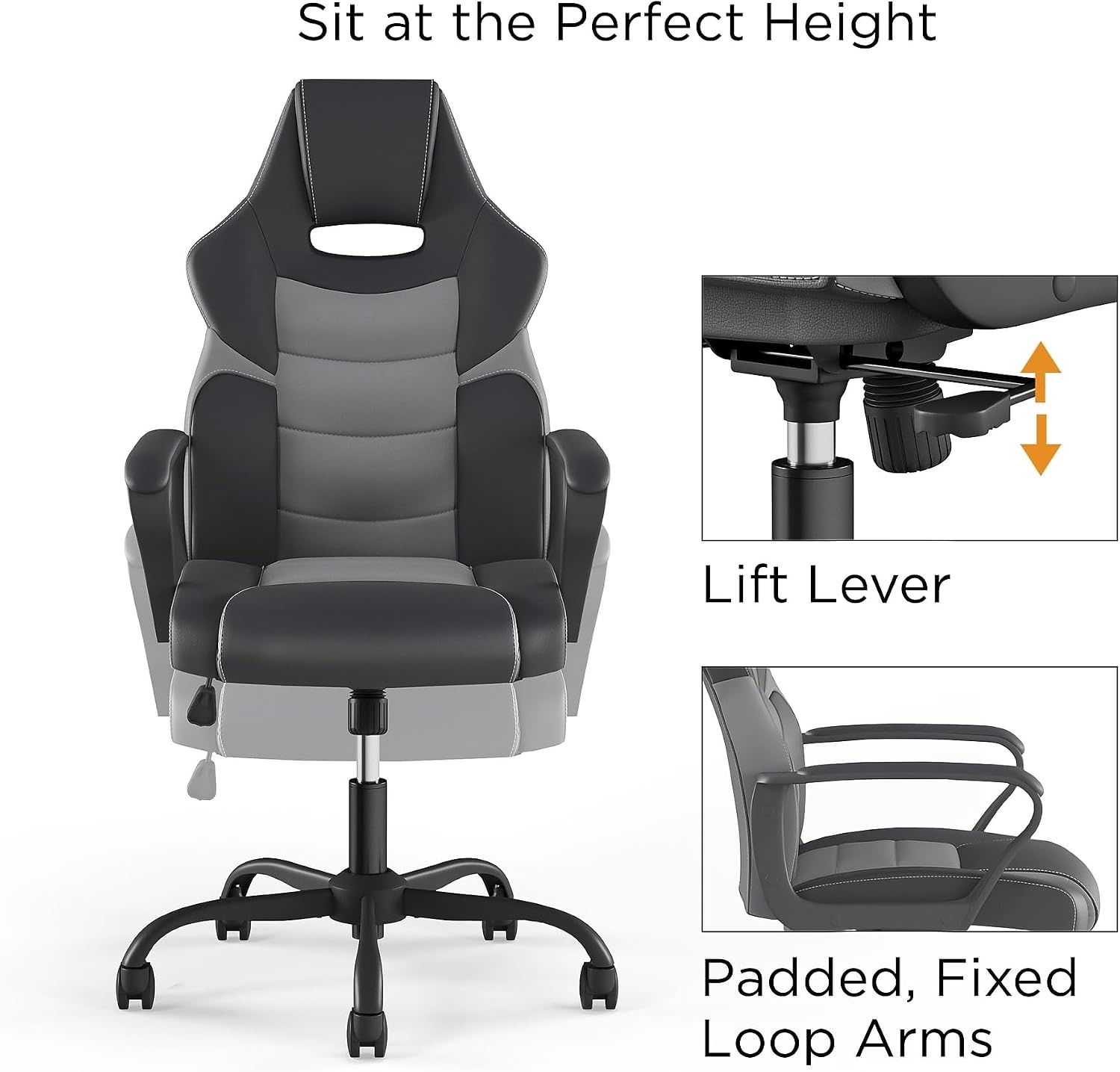 image:imageSTAPLES Emerge Vector Luxura Faux Leather Gaming Chair Black amp Gray