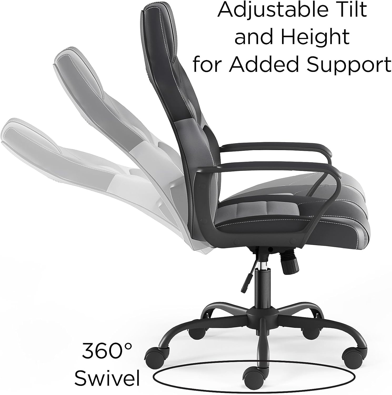 image:imageSTAPLES Emerge Vector Luxura Faux Leather Gaming Chair Black amp Gray
