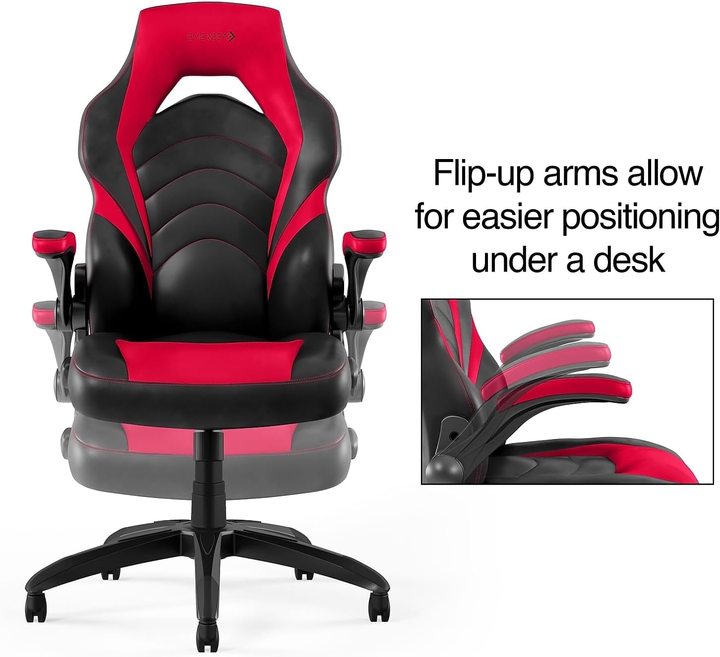 image:imageSTAPLES Emerge Vortex Gaming Chair Ergonomic Adjustable Height Swivel BlackRed Black